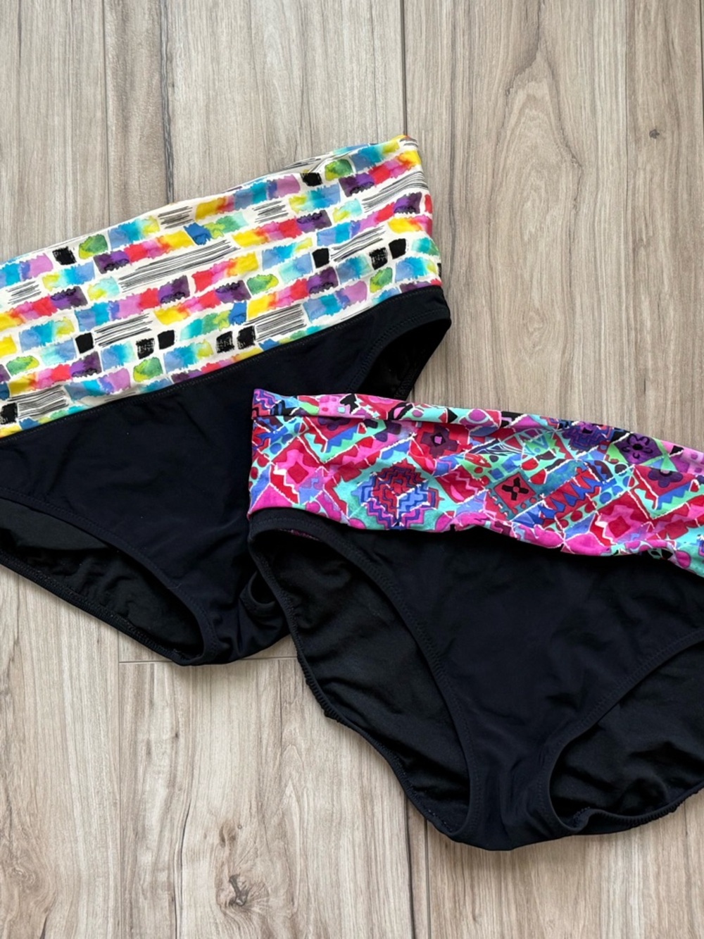 Bundle of 2 - Profile By Gottex Black Bikini Bottoms with Multicolor Waistbands